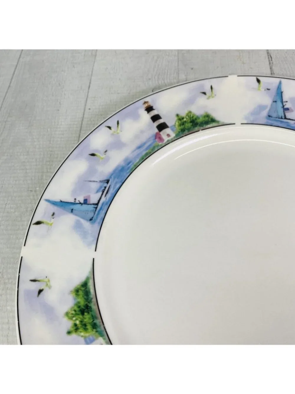 Thomson Pottery LIGHTHOUSE Birds Boats Coastal Stoneware Dinner Plates Set of 4